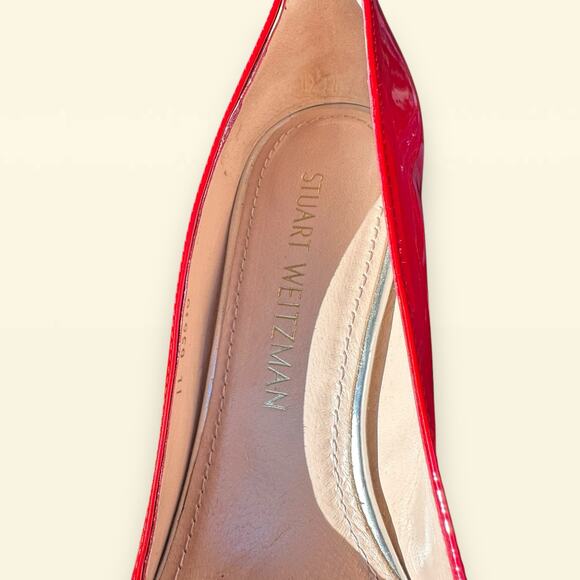 Stuart Weitzman Red Patent Leather Lucite Heels | 6.5 - Picture 8 of 9